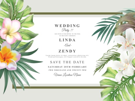 Elegant floral tropical watercolor wedding invitation card template vector