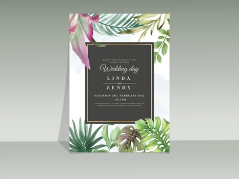 Elegant floral tropical watercolor wedding invitation card template vector