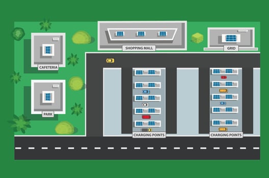 car charging station top view vector illustration