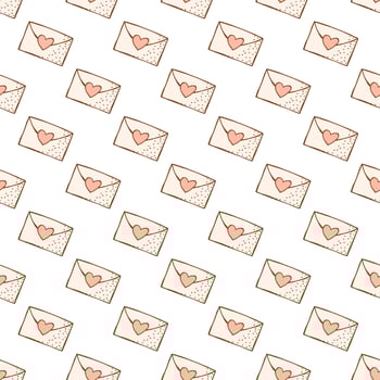 Hand drawn seamless pattern. Doodle style. Festive elements. Envelope with heart. White background. Vector. vector