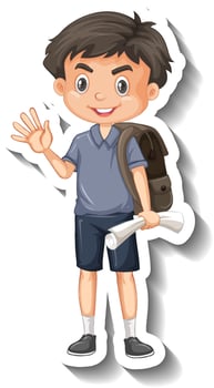 Student boy waving hand cartoon character vector