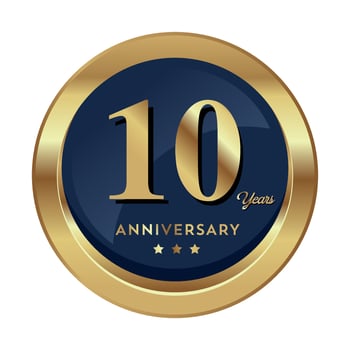 10th Anniversary Celebrating text company business background with numbers. Vector celebration anniversary event template dark gold red color shield