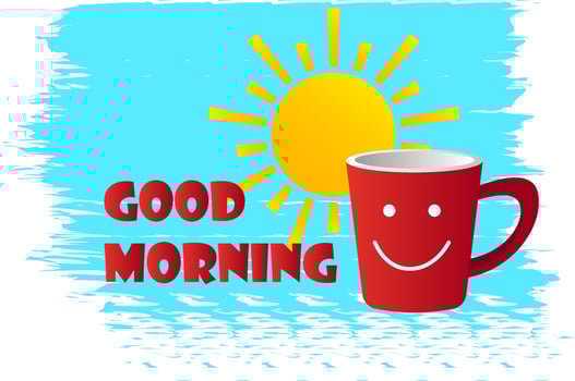 good morning greeting illustration with smiley red cup vector