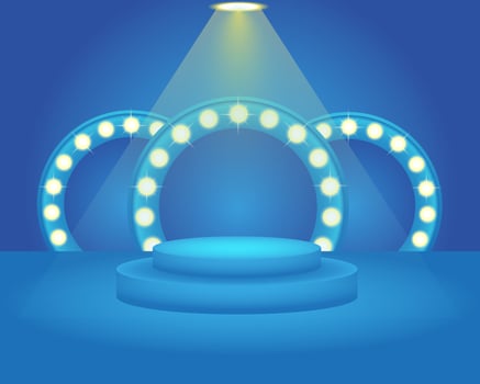 fancy blue stage in shine light template, copy space vector