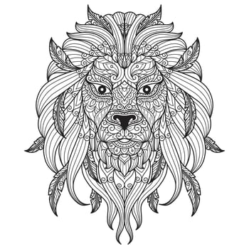 Lion face hand drawn for adult coloring book vector