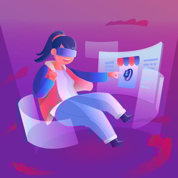 Young Woman Excited Online Shopping with Virtual Reality vector