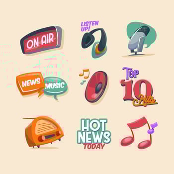 Sticker Set of Radio Day vector