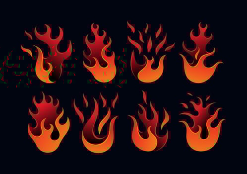 Fire logo design with red and orange gradient colors, set of vector icon template bundles.