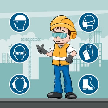 Worker with his personal protective equipment and security icons vector