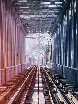 Perspective view of the railway bridge. photo
