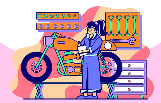Female Mechanic Inspecting Motorcycle vector