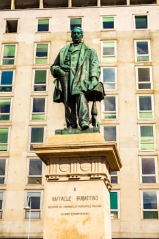 Bronze statue of Raffaele Rubattino in Genova, Italy. photo