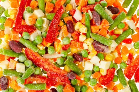Mix of brightly chopped frozen vegetables. Healthy eating. Studio Photo