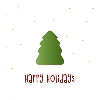 Green silhouette of a Christmas tree with golden snow. Merry Christmas and Happy New Year 2022. Vector illustration. Happy Holidays.