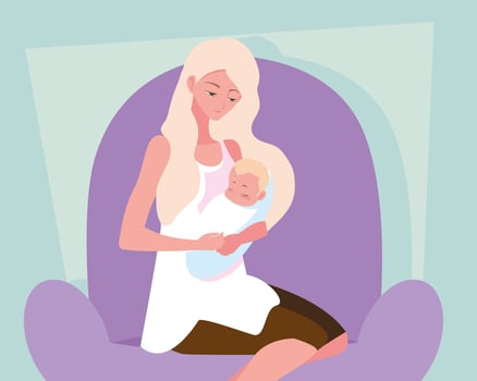 cute mother carrying little son avatar character vector