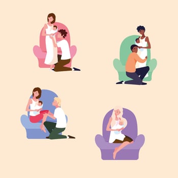 group of parents with baby avatar character vector