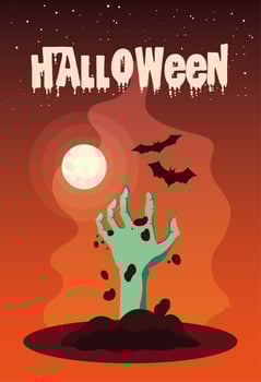 poster of halloween with hand zombie vector