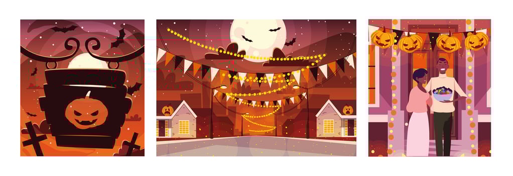 set of cards with halloween scenes vector