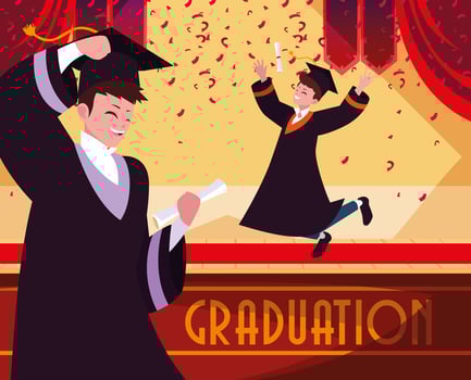 Graduating students in celebration design vector