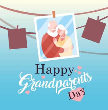 happy grandparents day poster with photo old couple hanging vector