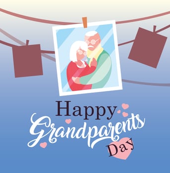 happy grandparents day poster with photo old couple hanging vector