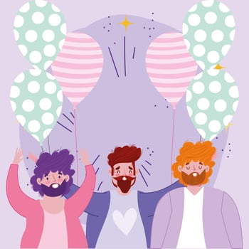 happy fathers day, group dads with balloons decoration celebration vector