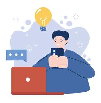 Man with smartphone and laptop vector design