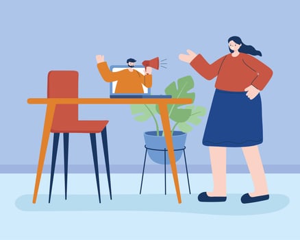 Woman and man with laptop and megaphone vector design