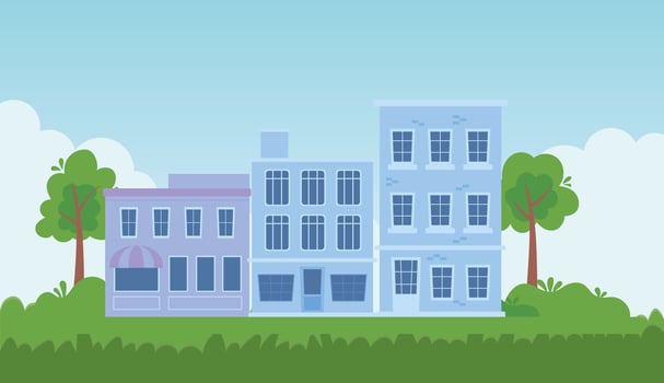 commercial building street grass trees outdoors design vector
