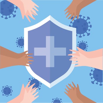 thanks, doctors, nurses, shield protection hands support medical coronavirus covid 19 pandemic vector