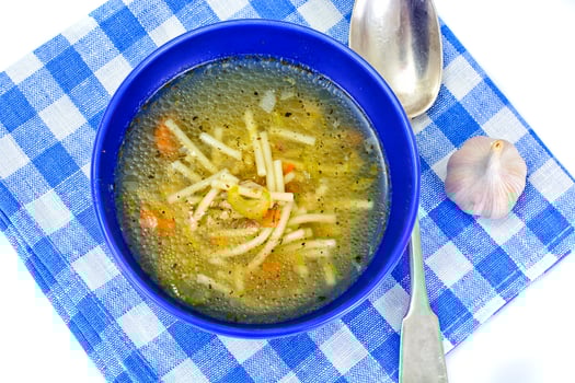Soup with Chicken Broth. Noodles and Vegetables photo