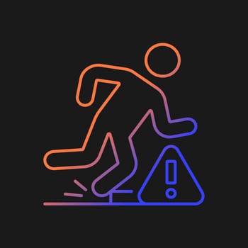 Tripping hazards gradient vector manual label icon for dark theme. Falling precautions. Thin line color symbol. Modern style pictogram. Vector isolated outline drawing for product use instructions