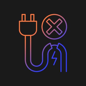 Do not use when damaged cable gradient vector manual label icon for dark theme. Thin line color symbol. Modern style pictogram. Vector isolated outline drawing for product use instructions