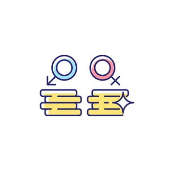 Workplace gender equality RGB color icon. Equal pay for work. Fighting inequality in wages. Salary discrimination prevention. Equal value. Isolated vector illustration. Simple filled line drawing