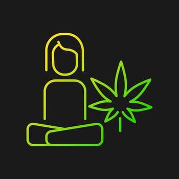 Cannabis stress therapy gradient vector icon for dark theme. Mental health benefits. Depression, anxiety treatment. Thin line color symbol. Modern style pictogram. Vector isolated outline drawing