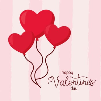 happy valentines day lettering and balloons with a shape of heart vector