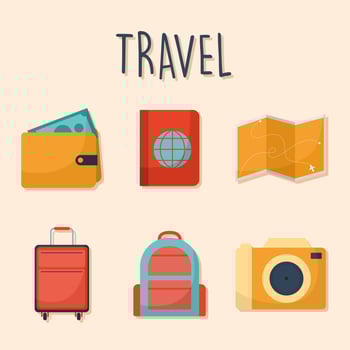travel lettering with set of travel icons vector
