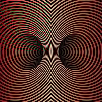 Wormhole Optical Illusion, Geometric dark red gradient Abstract Hypnotic Double Worm Hole Tunnel, Abstract Twisted Vector Illusion 3D Optical Art background