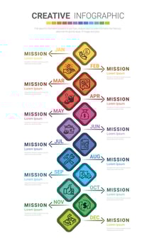 Infographics element design for all month, can be used for Business concept with 12 options. vector