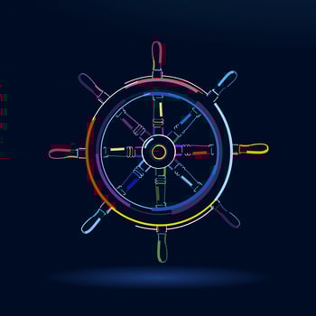 Vintage wooden ship steering wheel, ships wheel, abstract, colorful drawing. Vector illustration of paints