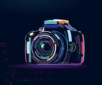 Photo camera, abstract, colorful drawing, digital graphics. Vector illustration of paints