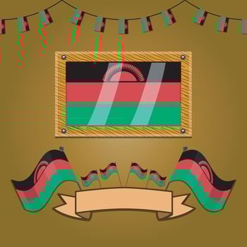 Malawi Flags On Frame Wood, Label vector