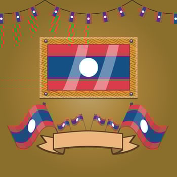 Laos Flags On Frame Wood, Label vector