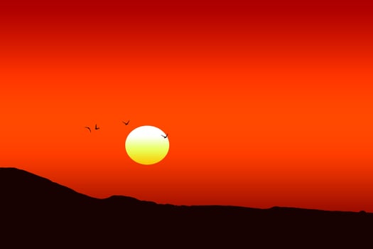 Illustration of a beautiful red sunset photo