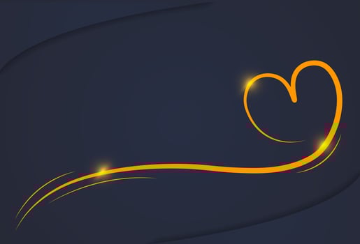 Gold shiny glowing line heart on black background. Golden luxury background for invitation, card, sale, fashion, wedding, valentines. Vector illustration