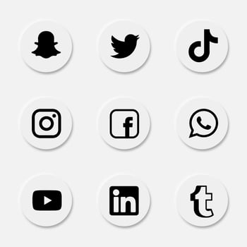Collection of popular social media logo. Social media icons. Realistic set. Facebook, twitter, instagram, youtube, snapchat, whatsap, linkedin, tumblr, tiktok. Vector editorial