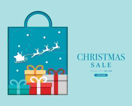 Christmas Sale Bag With Gift Box And Santa Claus Vector