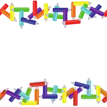 Colorful pencil horizontal borders in flat style, rainbow pencil frame vector