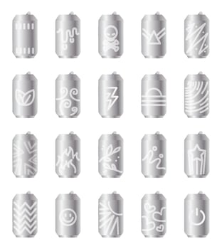 Set of icon silver soda cans with cartoon style. vector