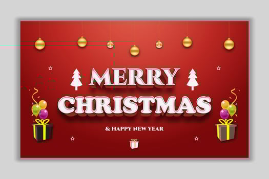 merry christmas red greeting card and 3D text effect vector